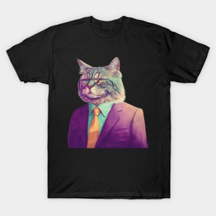 Vaporwave Cat Daddy in a Suit T-Shirt